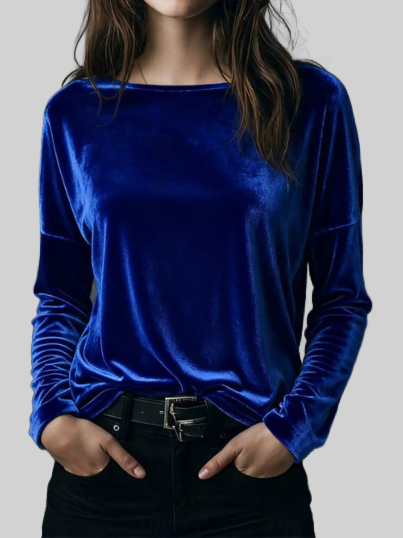 Full Size Velvet Long Sleeve T-Shirt Plus Size nicholesgifts