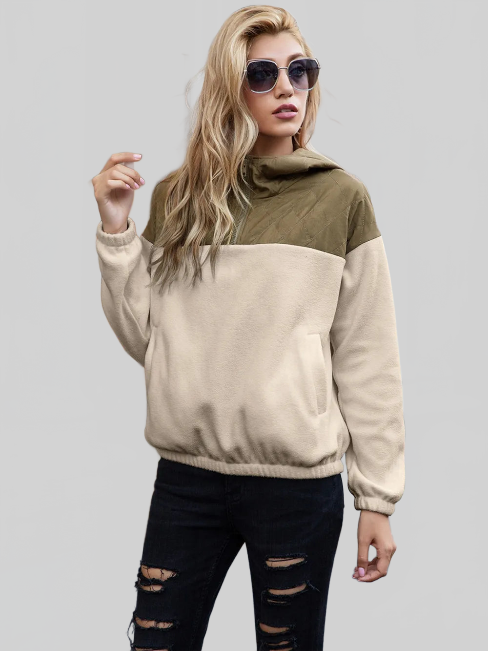 Ivy Lane Pocketed Color Block Quarter Zip Hoodie NicholesGifts