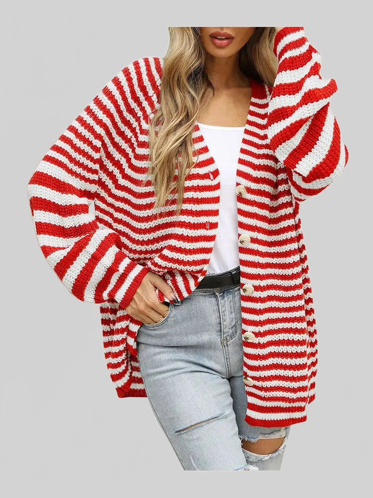 Striped Button Down Long Sleeve Cardigan nicholesgifts