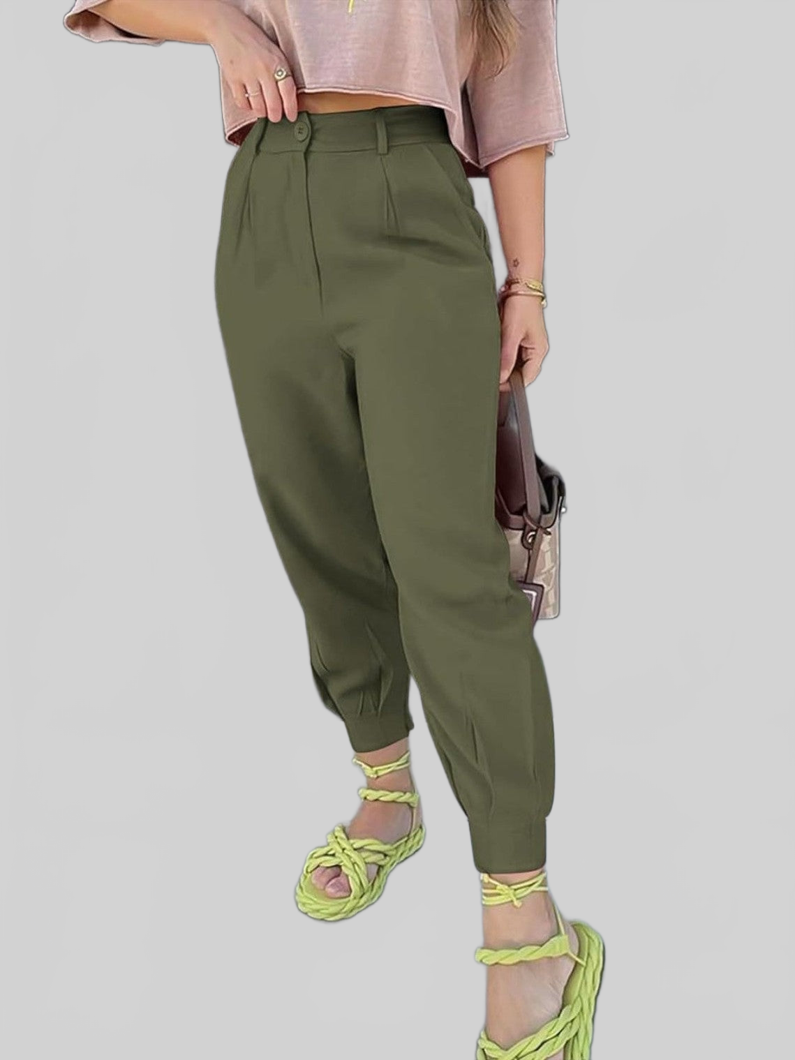 Women High Waist Cropped Pants nicholesgifts