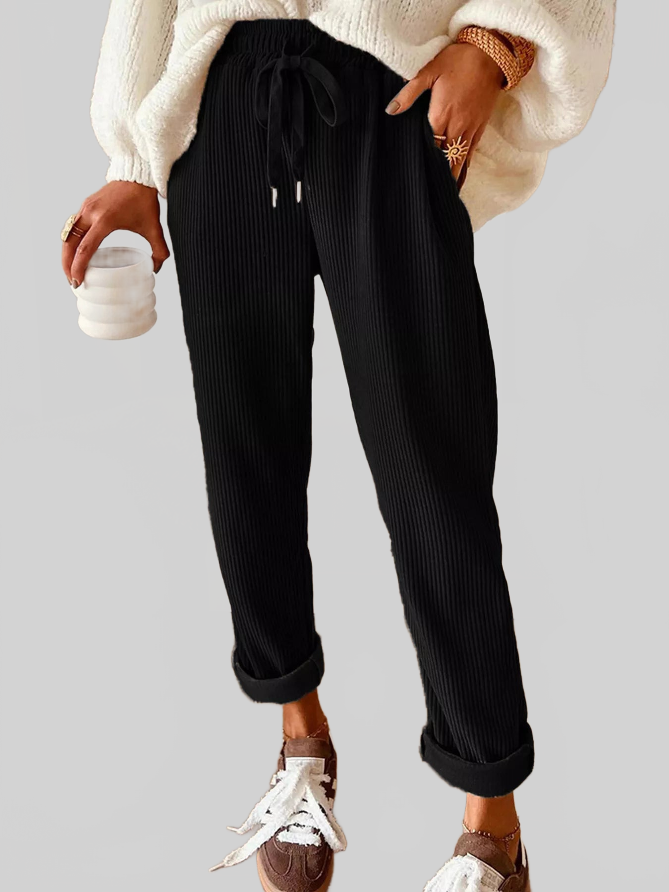 Women Casual Corduroy Drawstring Waist Pants nicholesgifts