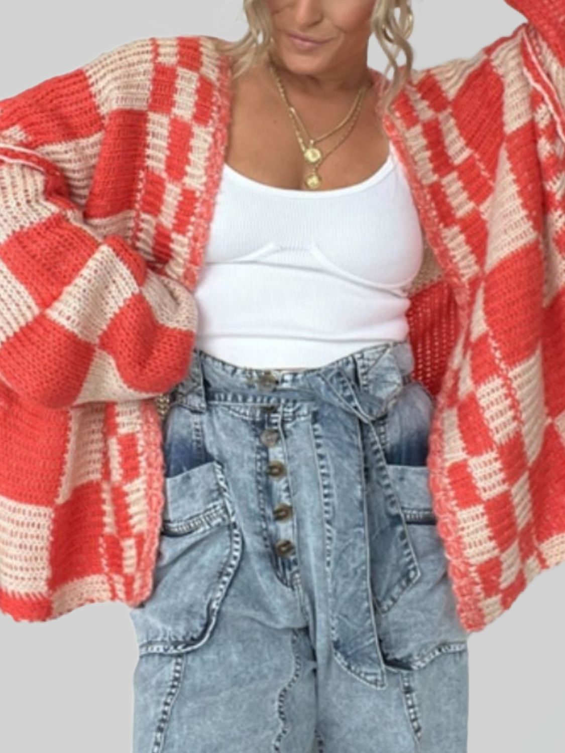 Women Plaid Open Front Long Sleeve Cardigan Sweater NicholesGifts