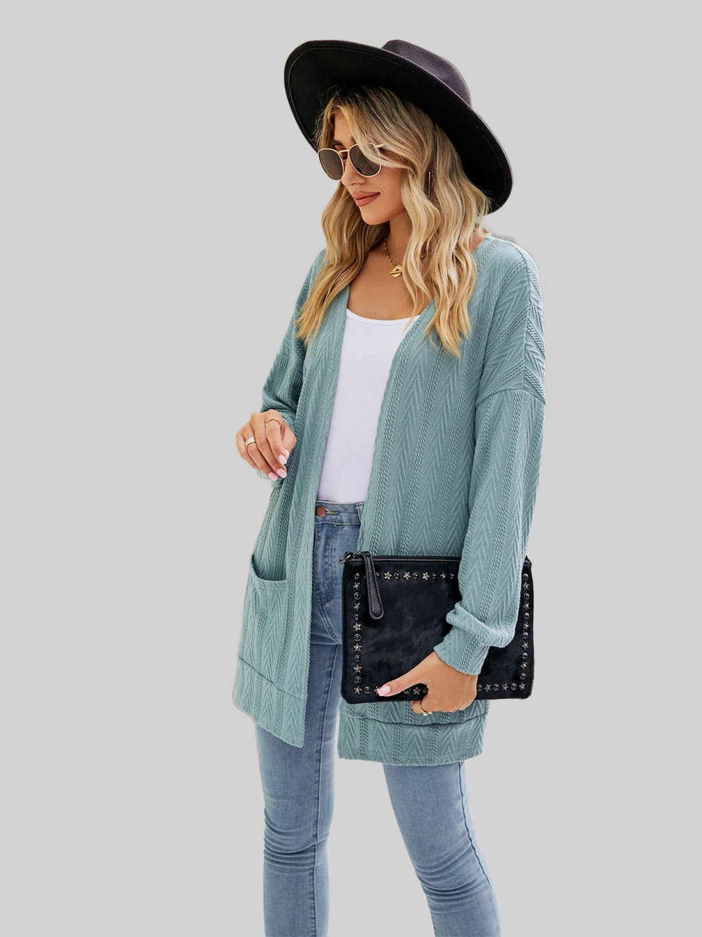 Women Long Sleeve Pocketed Cardigan Sweaters nicholesgifts