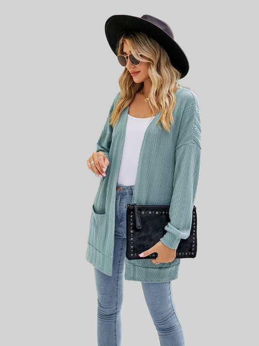Women Long Sleeve Pocketed Cardigan Sweaters nicholesgifts
