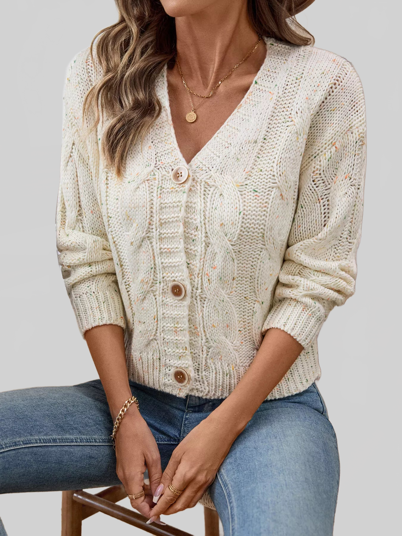 Cable Knit Button-Up Cardigan NicholesGifts