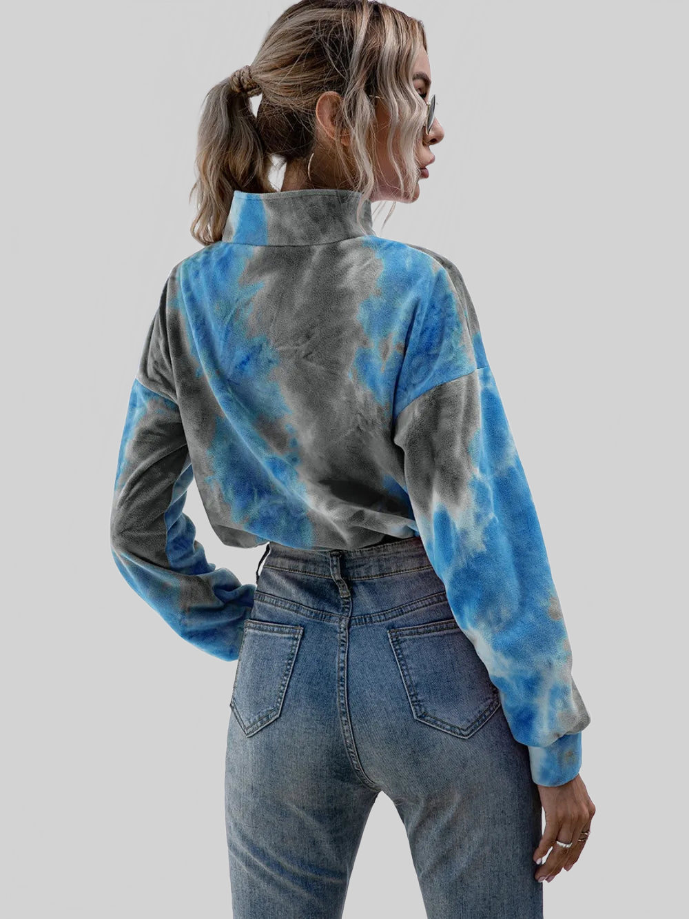 Women Ivy Lane Tie-Dye Quarter Zip Dropped Shoulder Sweatshirt nicholesgifts