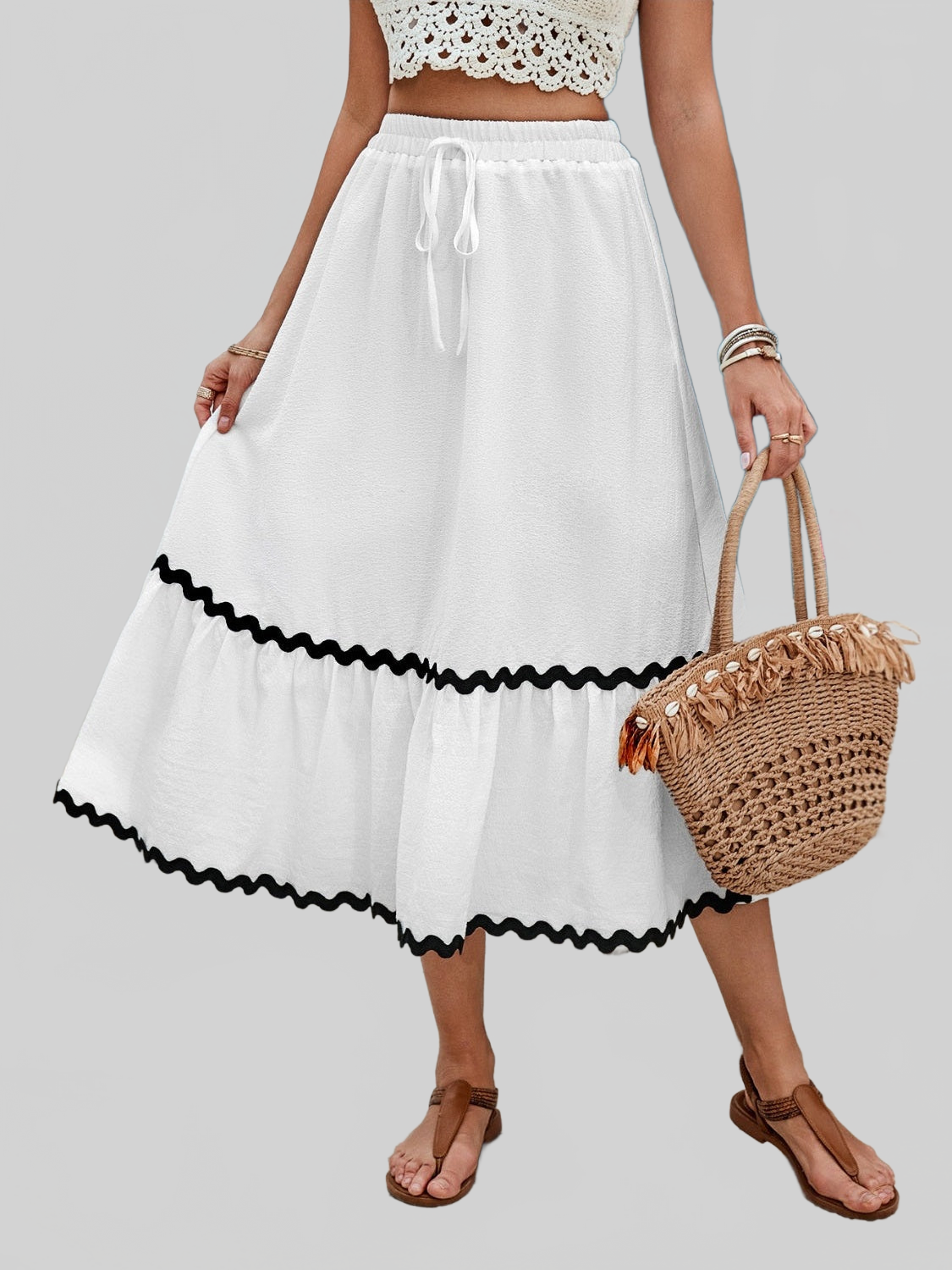 Women Tied Contrast Trim High Waist Skirt NicholesGifts