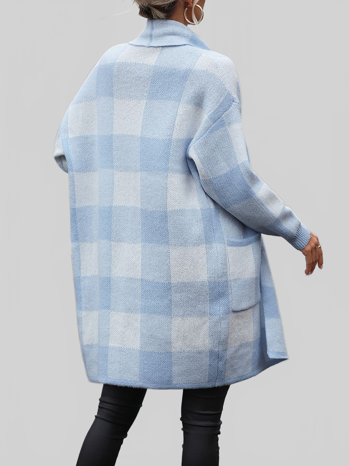 Plaid Dropped Shoulder Cardigan with Pocket nicholesgifts