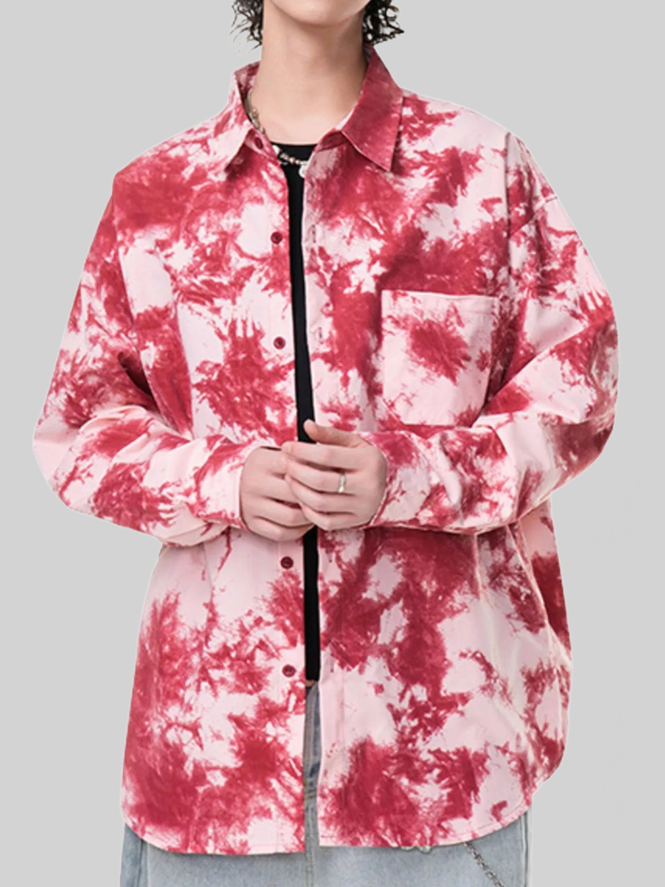Men's Plus Size Tie-Dye Oversized Button-Up Shirt nicholesgifts
