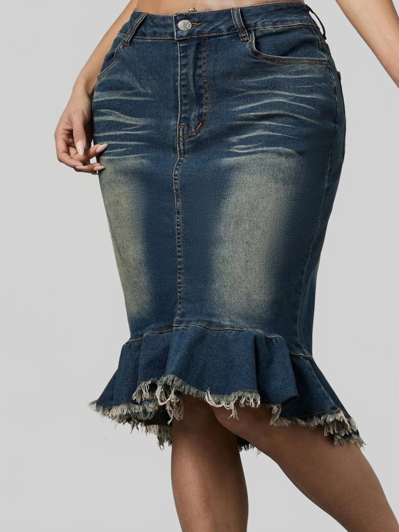 Women Raw Hem Mermaid Denim Skirt nicholesgifts
