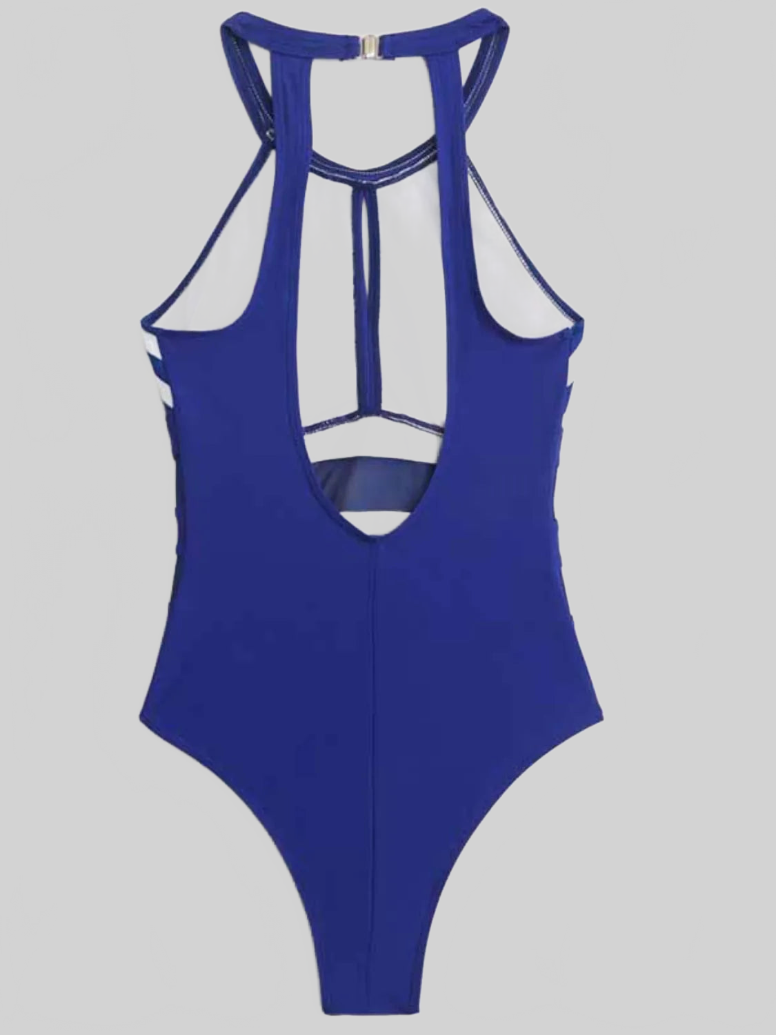 Women Mesh Detail Backless Striped One-Piece Swimsuit nicholesgifts