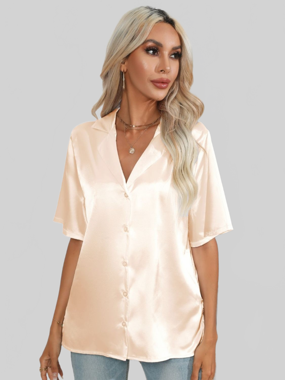 Women Button Up Collared Neck Shirt nicholesgifts