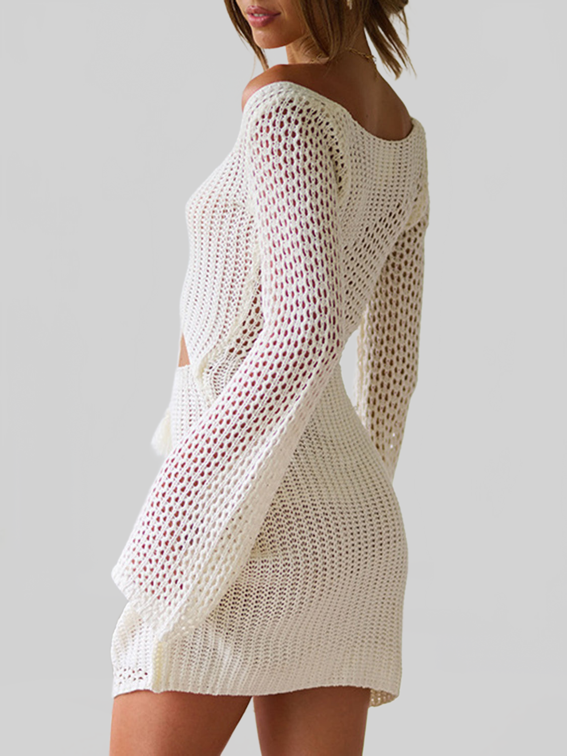 Women Cutout Lace-Up Long Sleeve Cover Up nicholesgifts