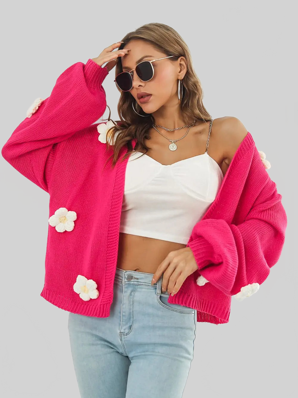 Floral Open Front Long Sleeve Cardigan nicholesgifts