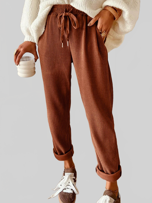 Women Casual Corduroy Drawstring Waist Pants nicholesgifts