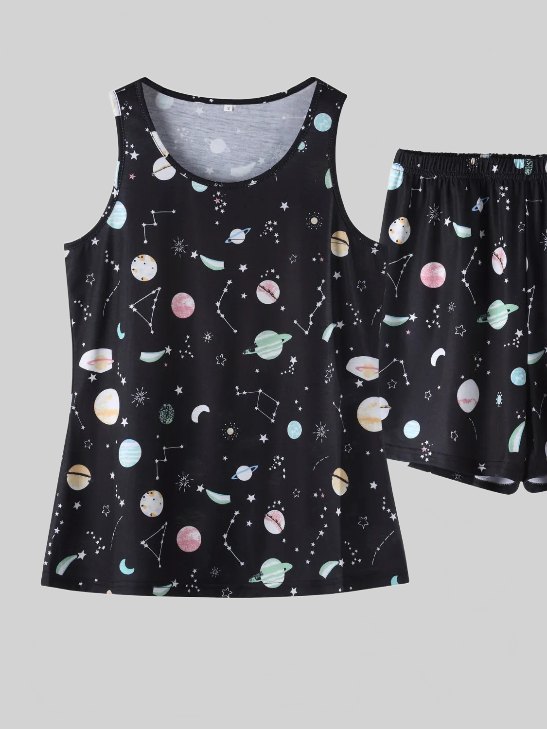 Printed Round Neck Top and Shorts Lounge Set nicholesgifts