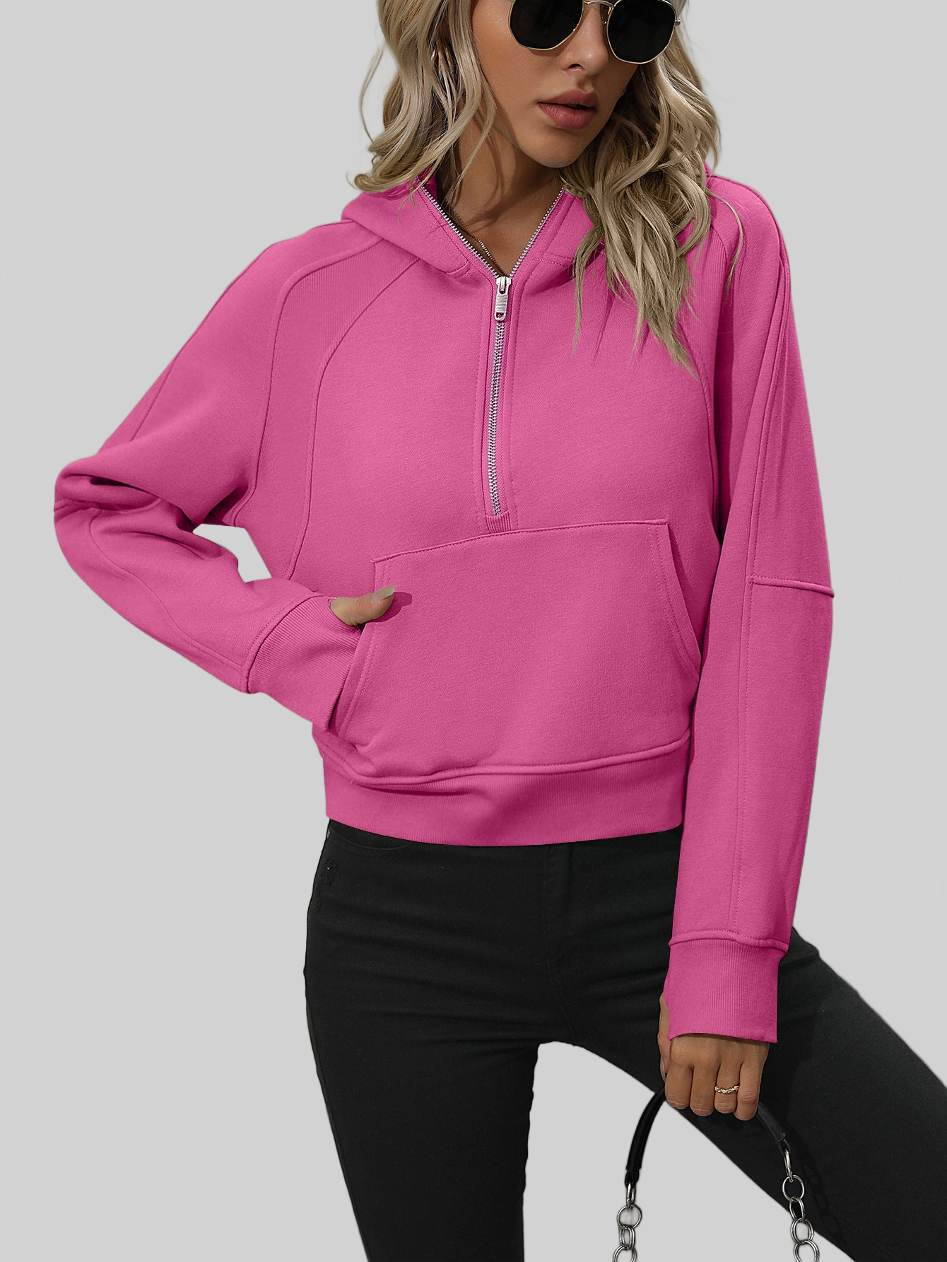 NicholesGifts Women Mandy Zip-Up Raglan Sleeve Hoodie with Pocket NicholesGifts