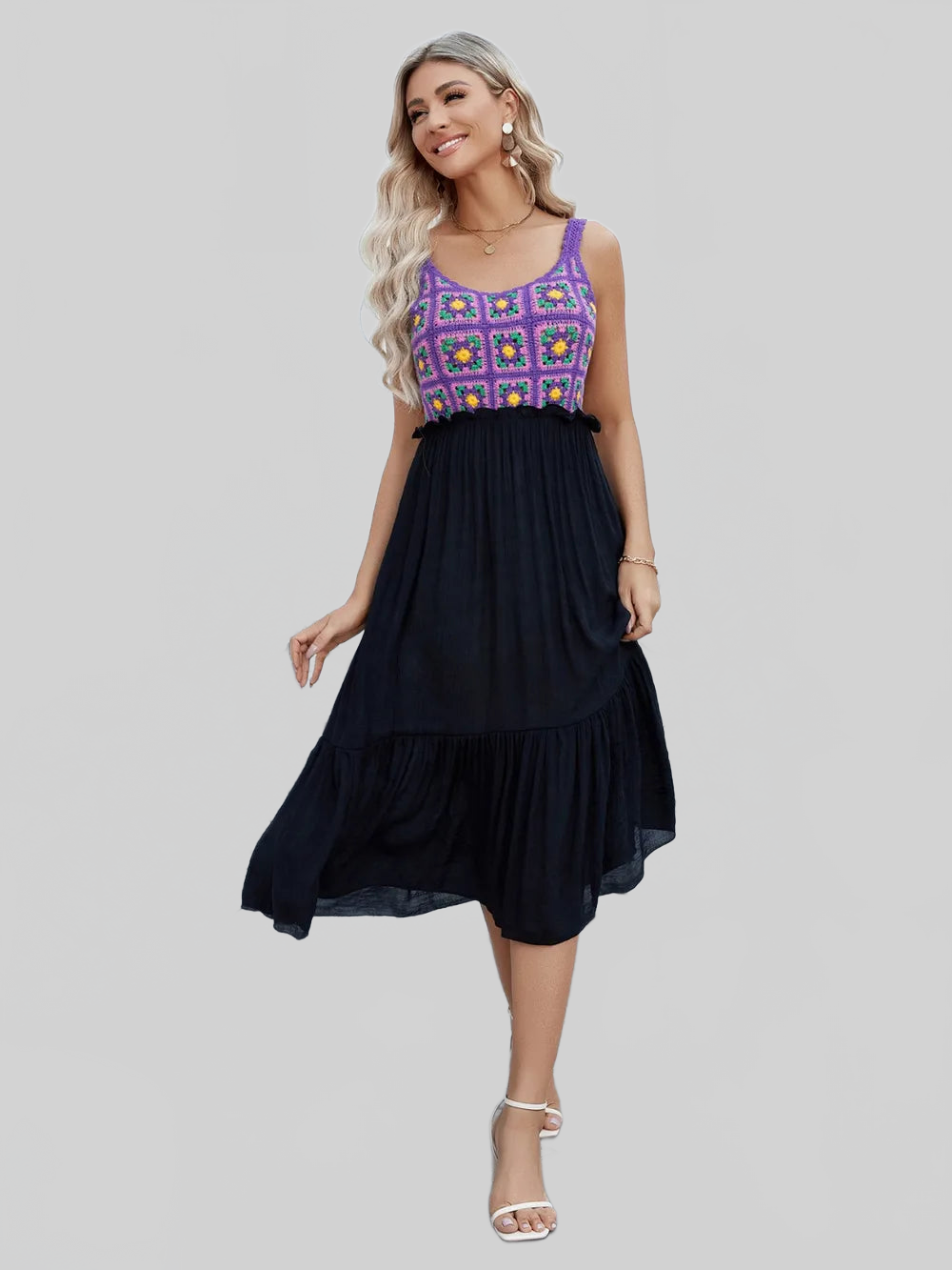 Openwork Wide Strap Midi Dress nicholesgifts