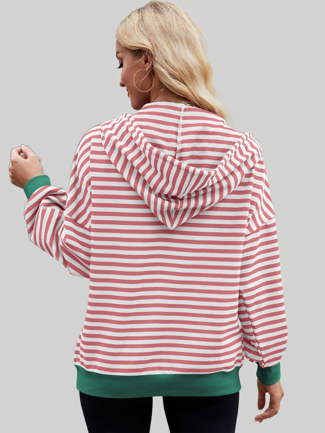 Women Drawstring Striped Zip Up Long Sleeve Hoodie nicholesgifts