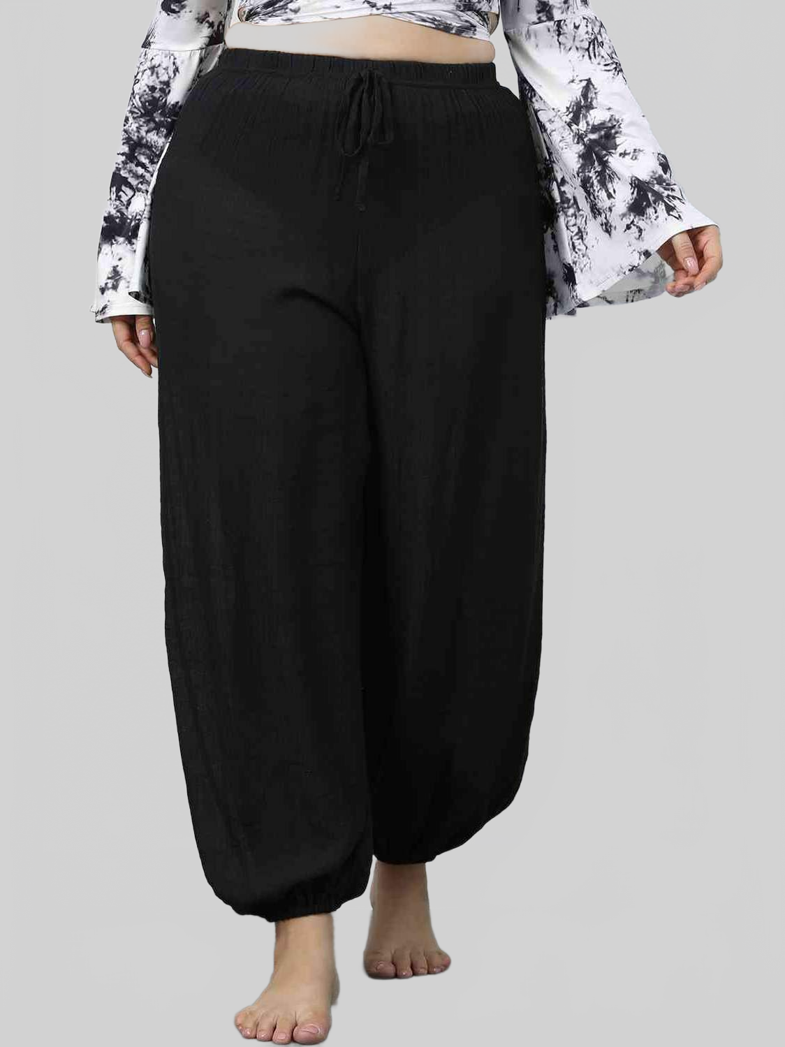 NicholesGifts Plus Size Women Black Drawstring Jogger Pants NicholesGifts