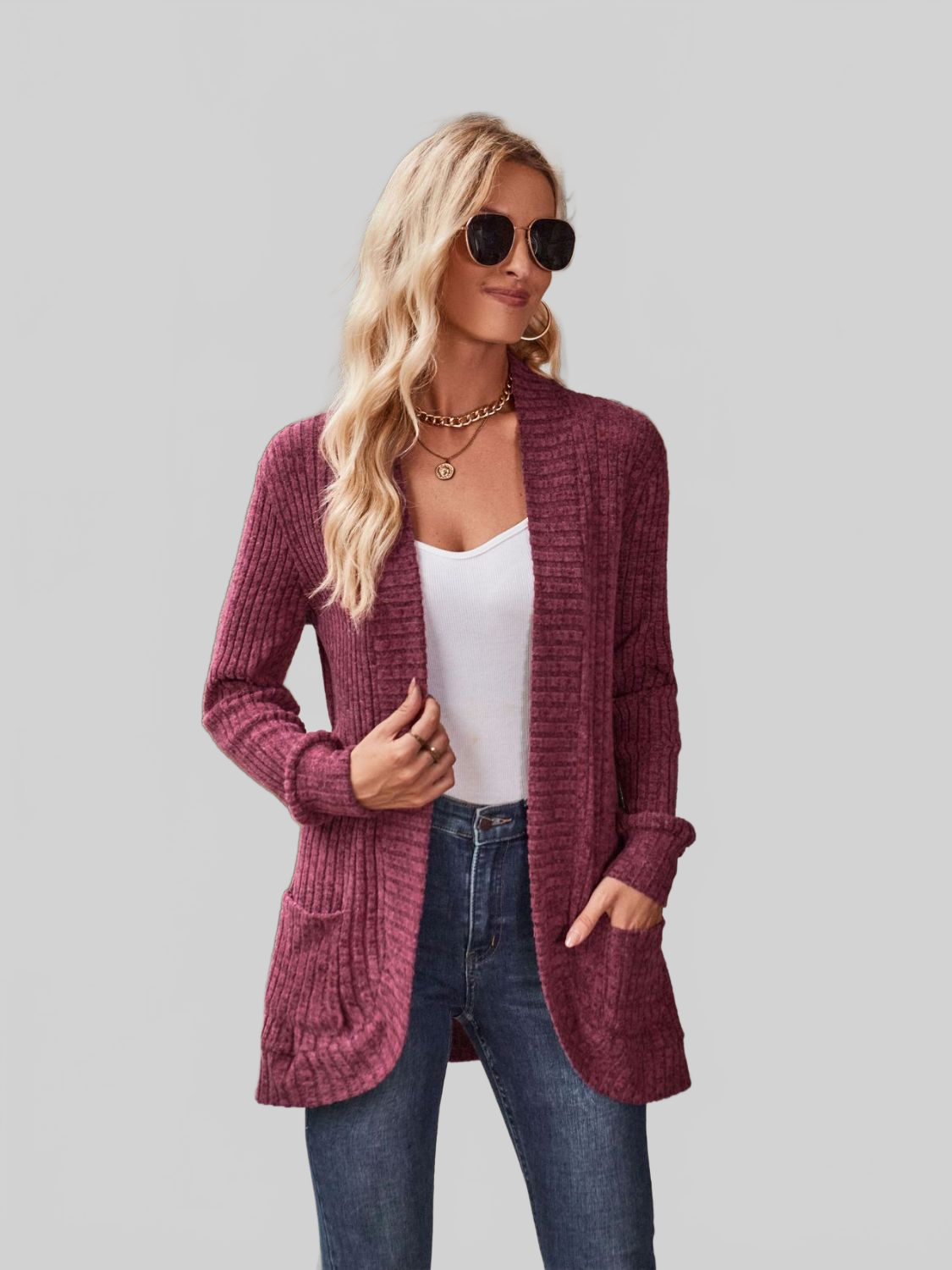 Women Open Front Cardigan with Pockets nicholesgifts