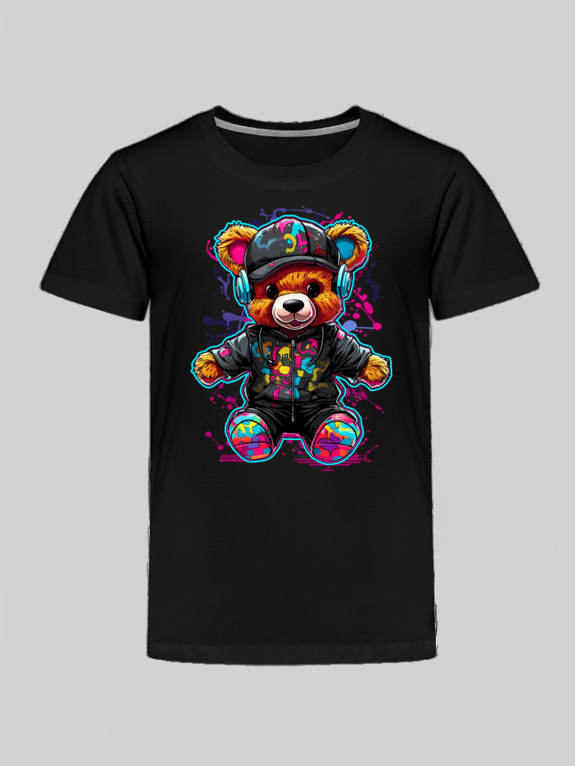 Toddler Boys Colorful Bear with Headphones Short Sleeve Crewneck T-Shirt nicholesgifts