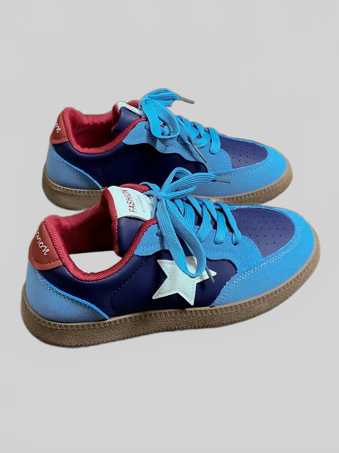 Contrast Star Lace-Up Athletic Sneakers nicholesgifts