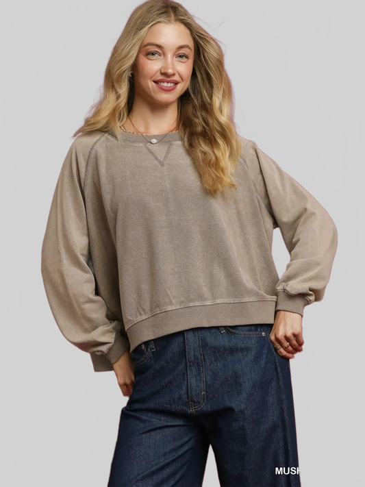 Umgee Mineral Wash French Terry Sweatshirt nicholesgifts