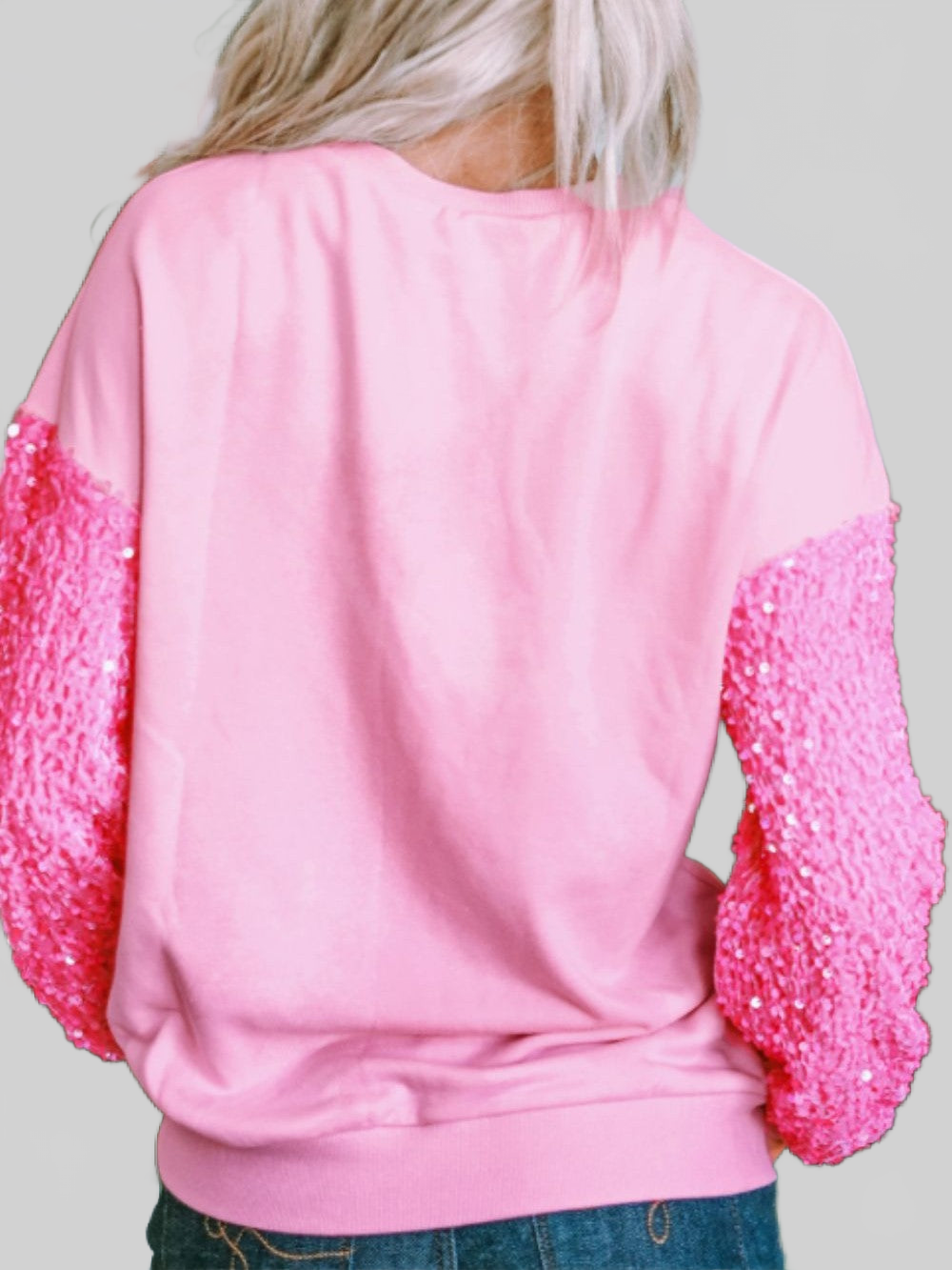 Women Valentine’s Day Sequin Heart Long Sleeve Sweatshirt NicholesGifts