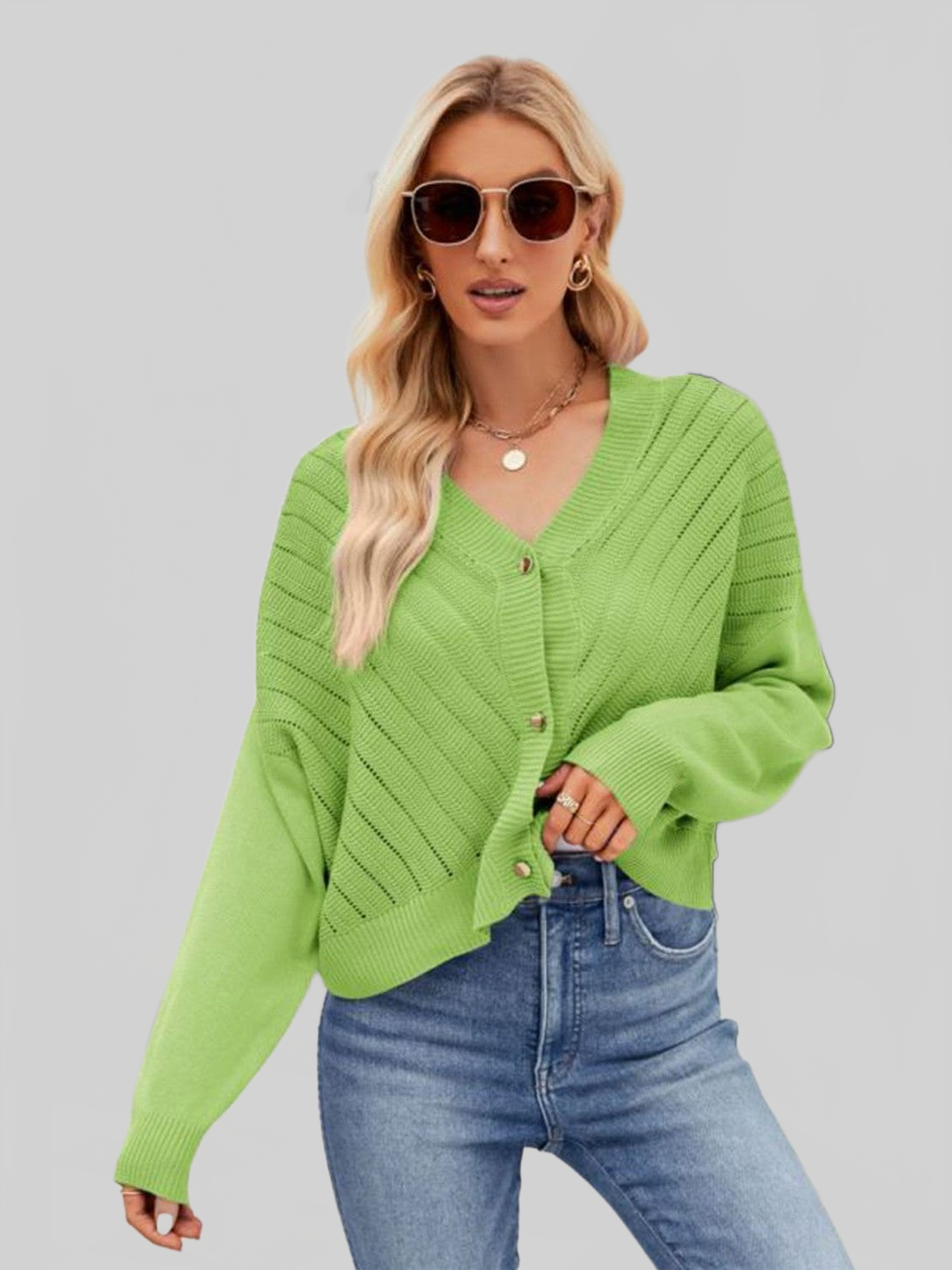 Women V-Neck Button Down Cardigan NicholesGifts