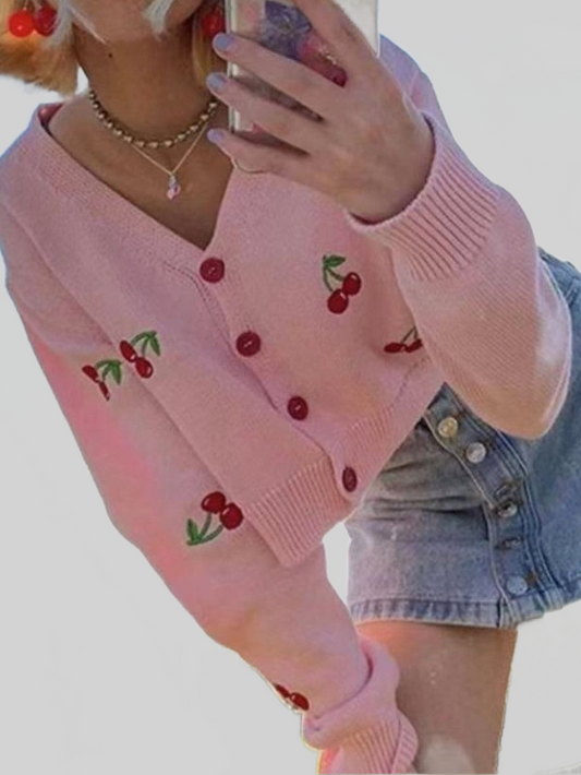 Women Cherry Button Down Cardigan nicholesgifts