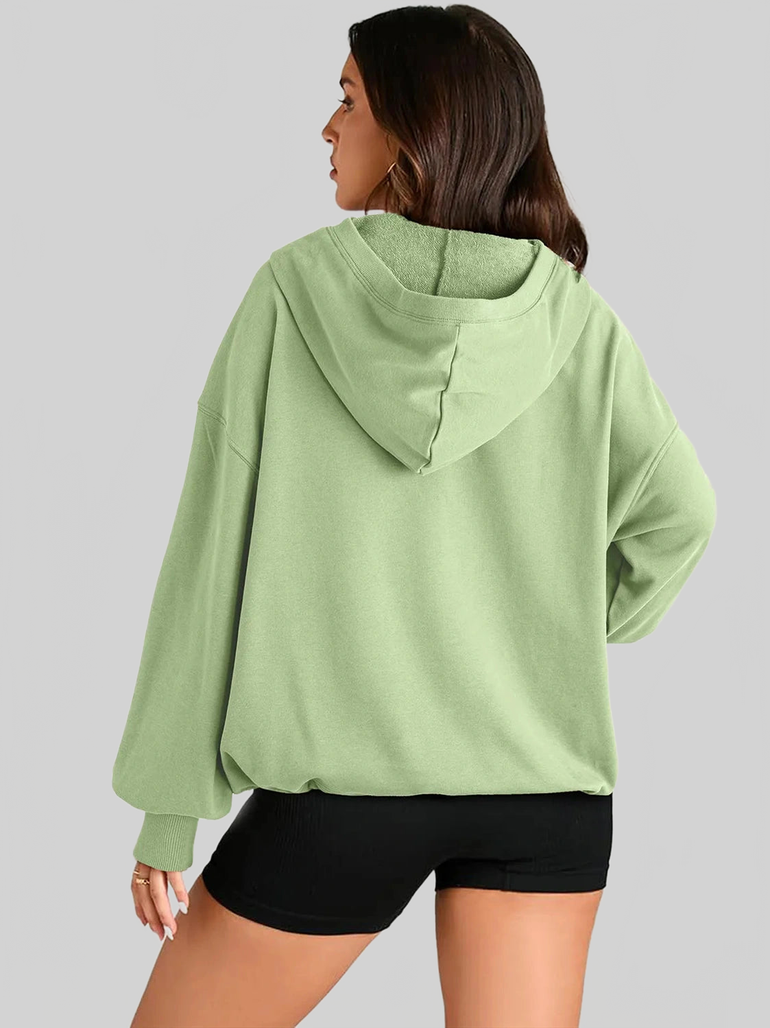 Pocketed Half Zip Long Sleeve Hoodie NicholesGifts