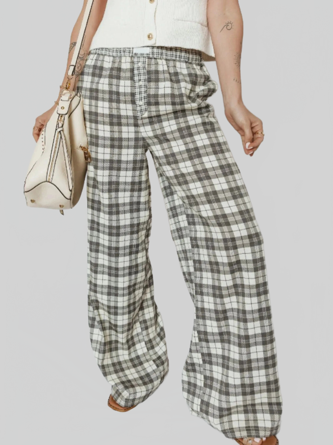 Women Plaid Wide Leg Pants nicholesgifts
