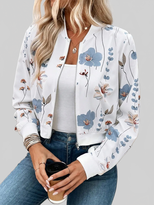 Printed Zip Up Long Sleeve Jacket nicholesgifts