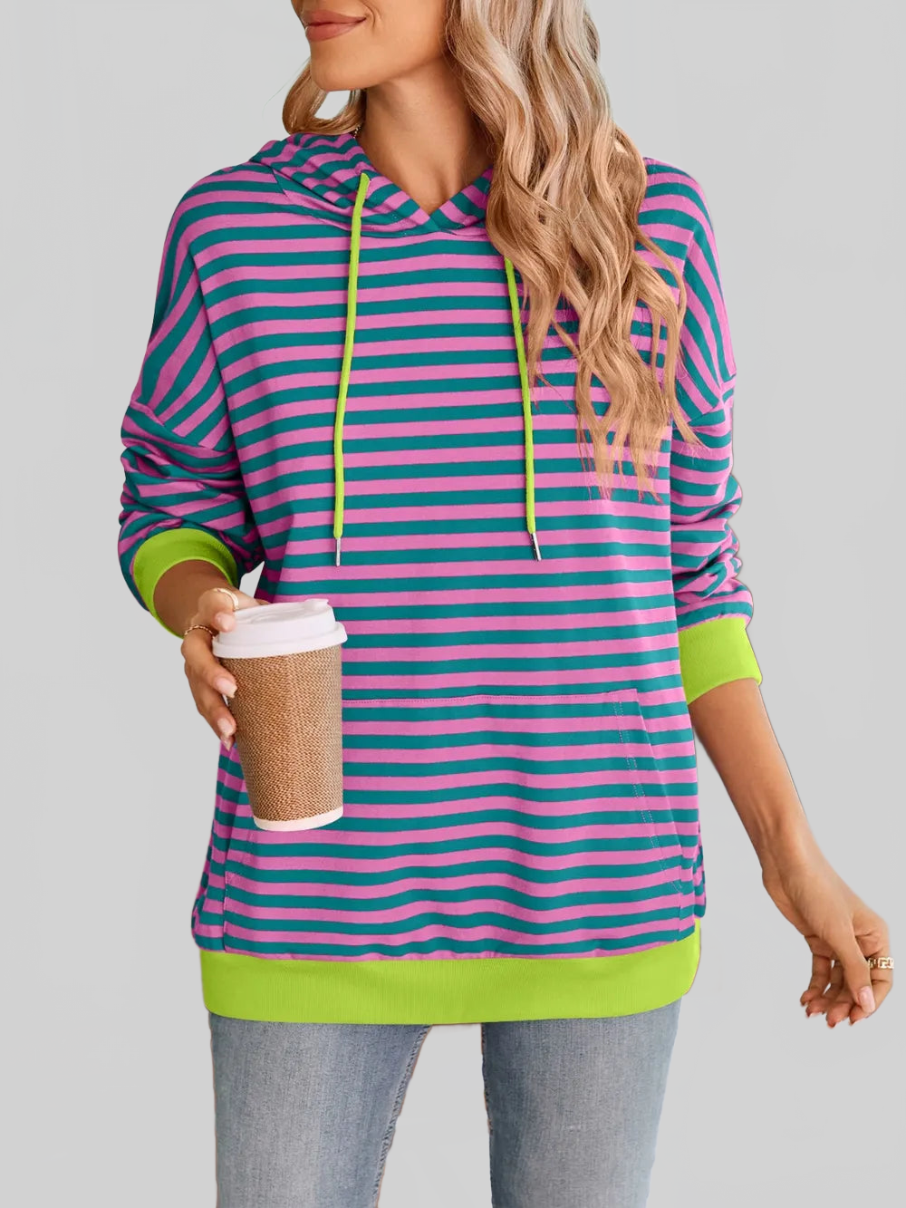 Lovelet Drawstring Striped Long Sleeve Hoodie NicholesGifts