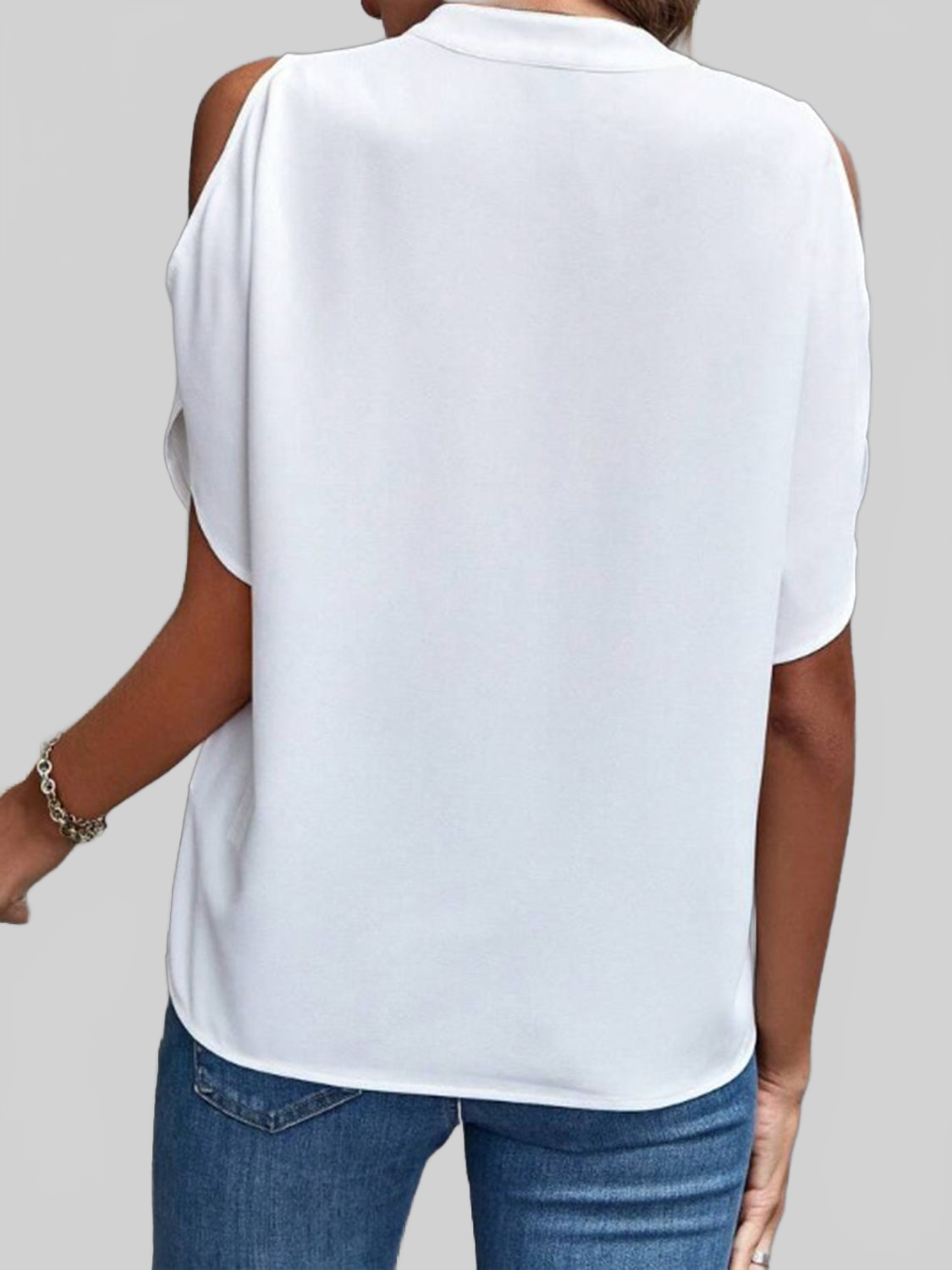 Notched Cold Shoulder Half Sleeve Blouse nicholesgifts