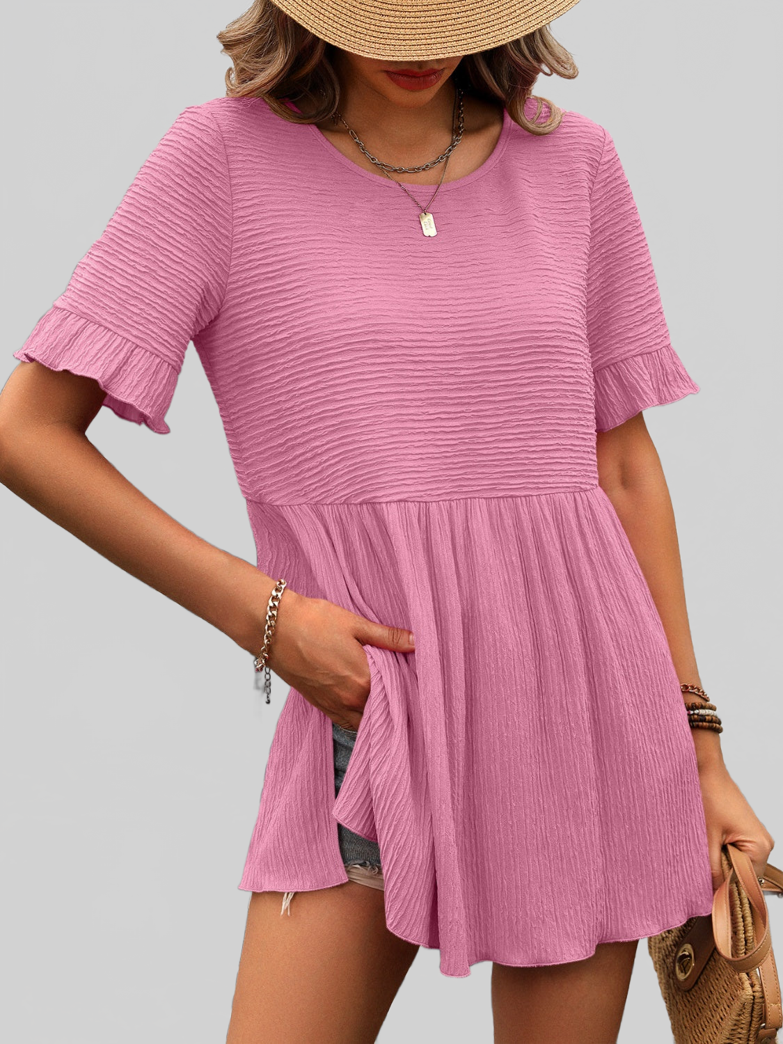 Women Round Neck Short Sleeve Blouse nicholesgifts