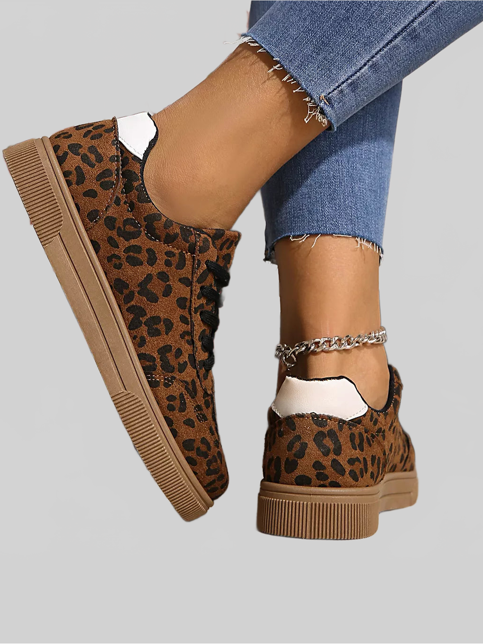 Women Leopard Lace Up Sneakers nicholesgifts