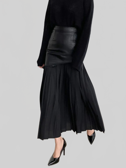 Patchwork Contrast Pleated Skirt nicholesgifts
