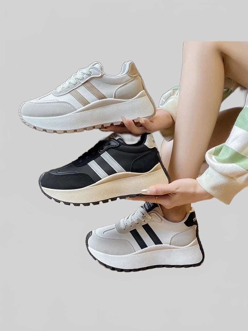 Side Striped Lace Up Platform Athletic Sneakers nicholesgifts