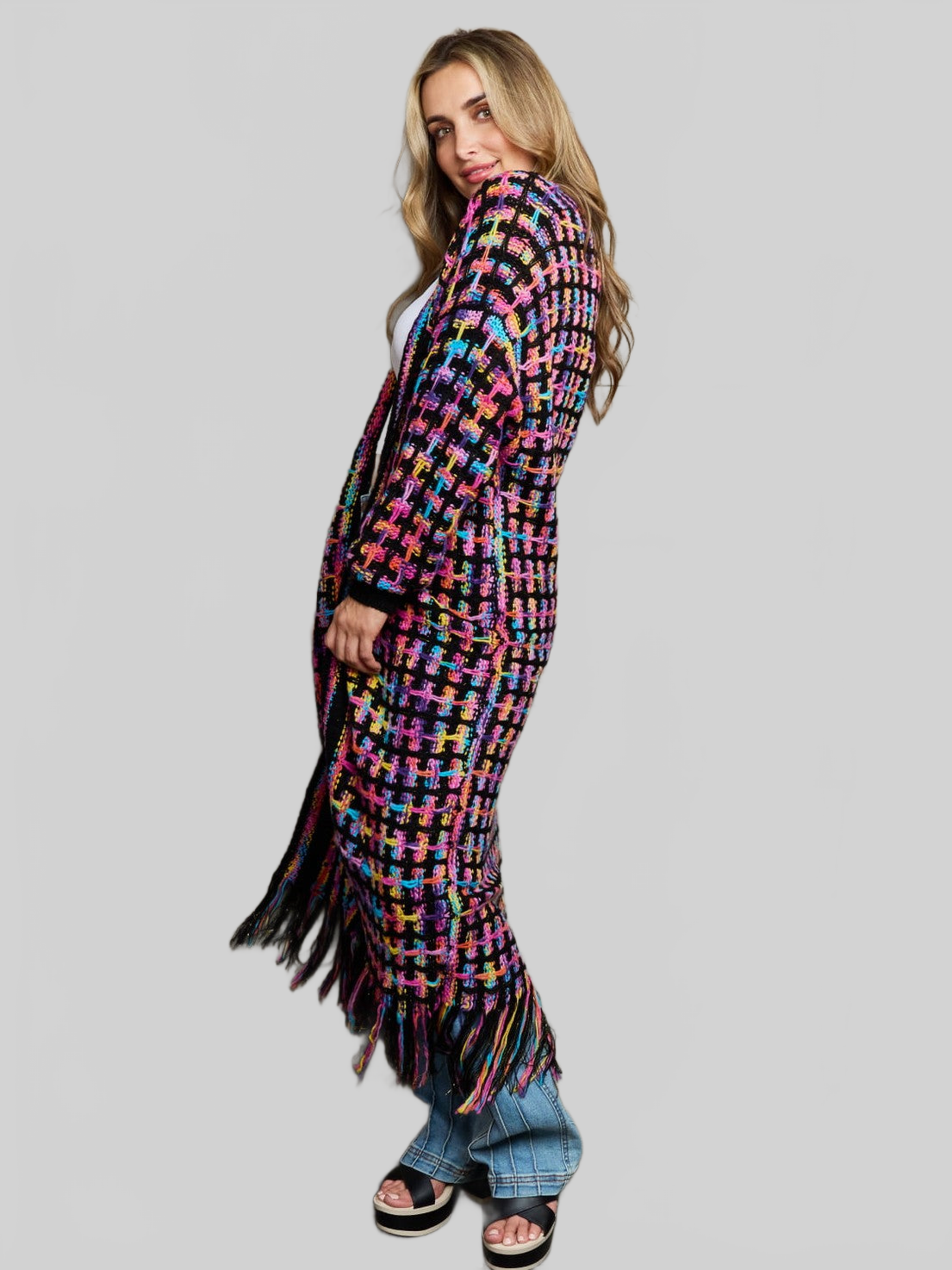 Women Open Front Fringe Hem Cardigan Sweater nicholesgifts