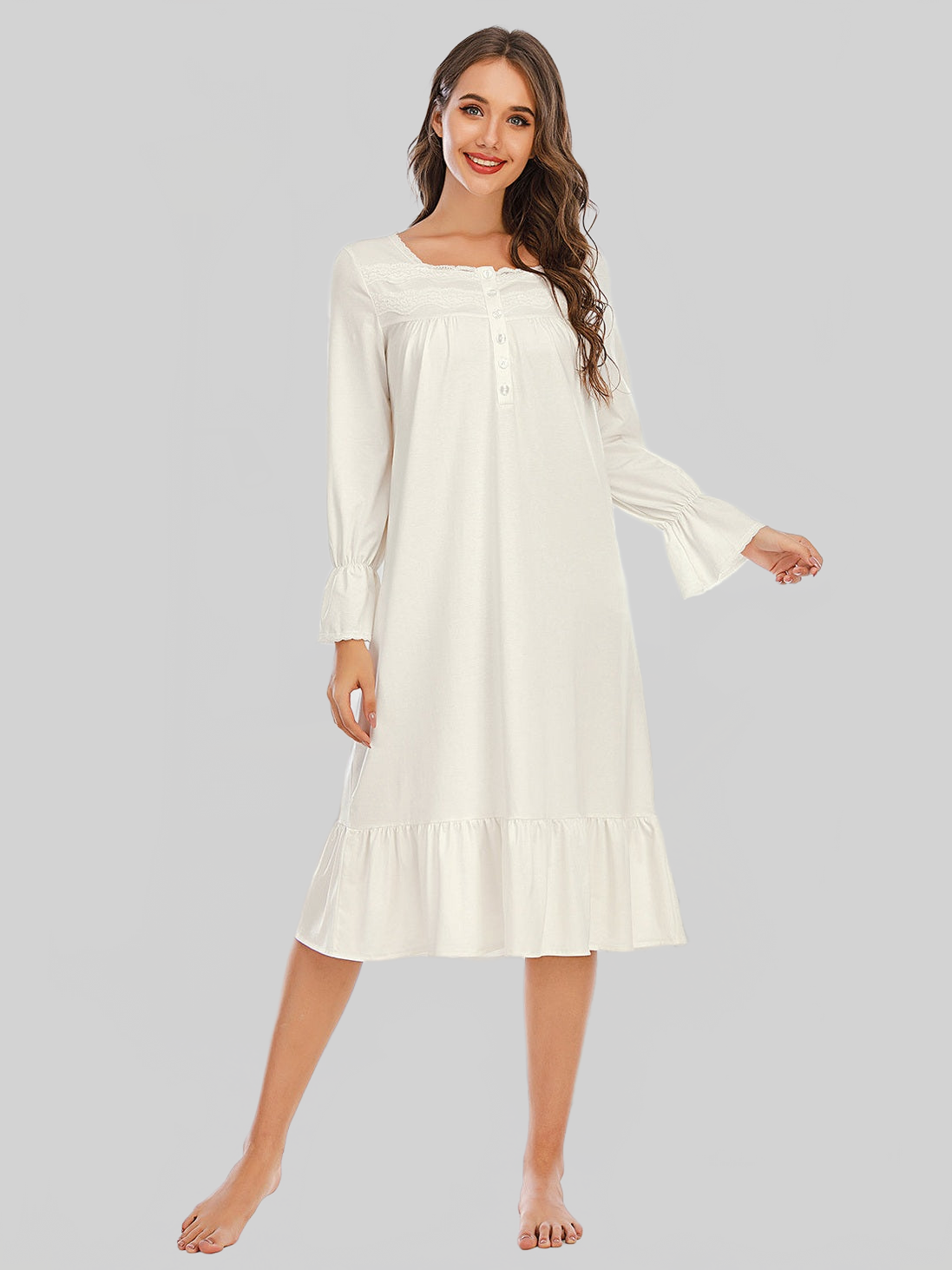 Flounce Sleeve Ruffle Hem Night Dress nicholesgifts