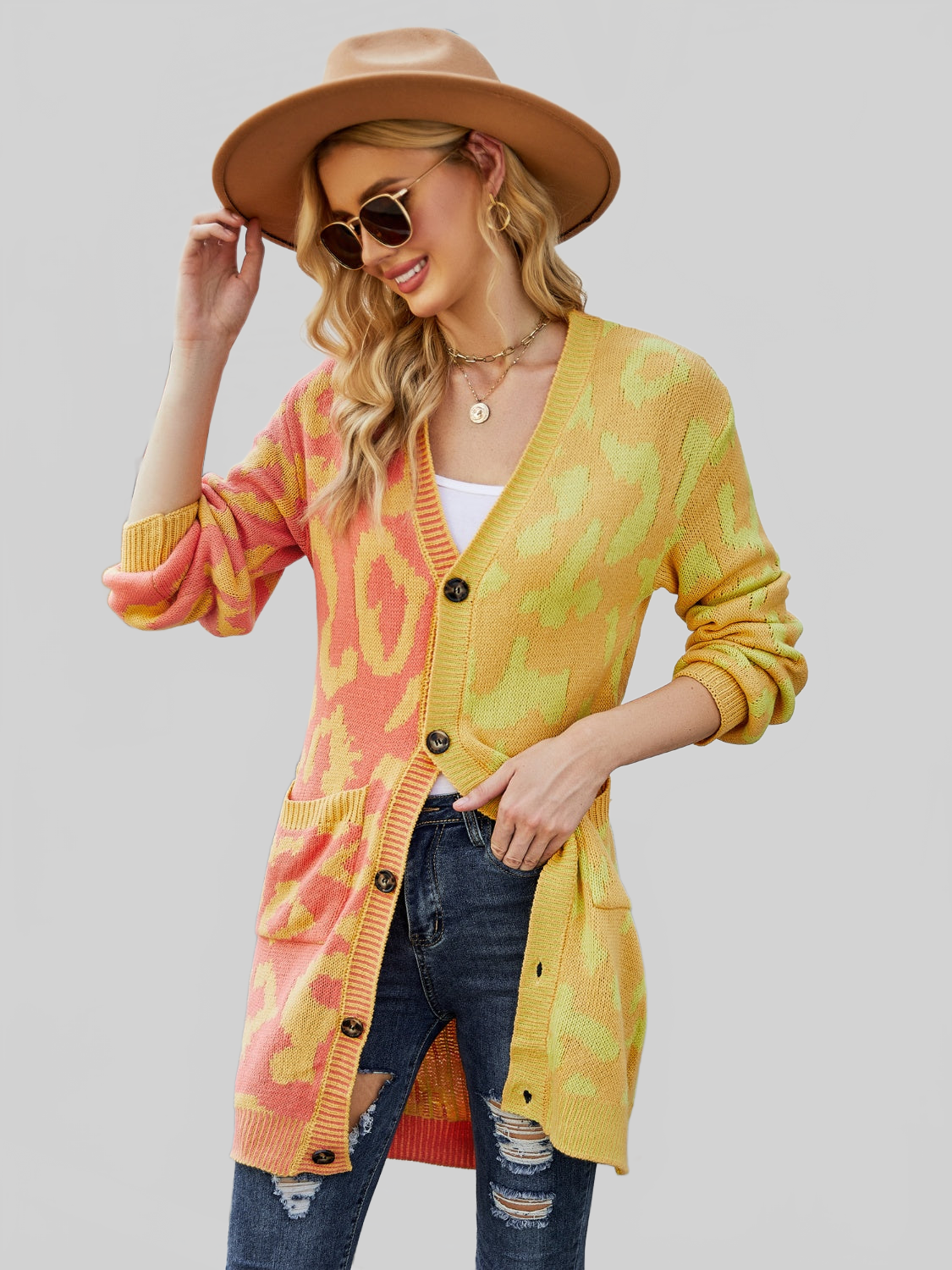 Women Angel Wings Leopard Button Down Longline Cardigan nicholesgifts