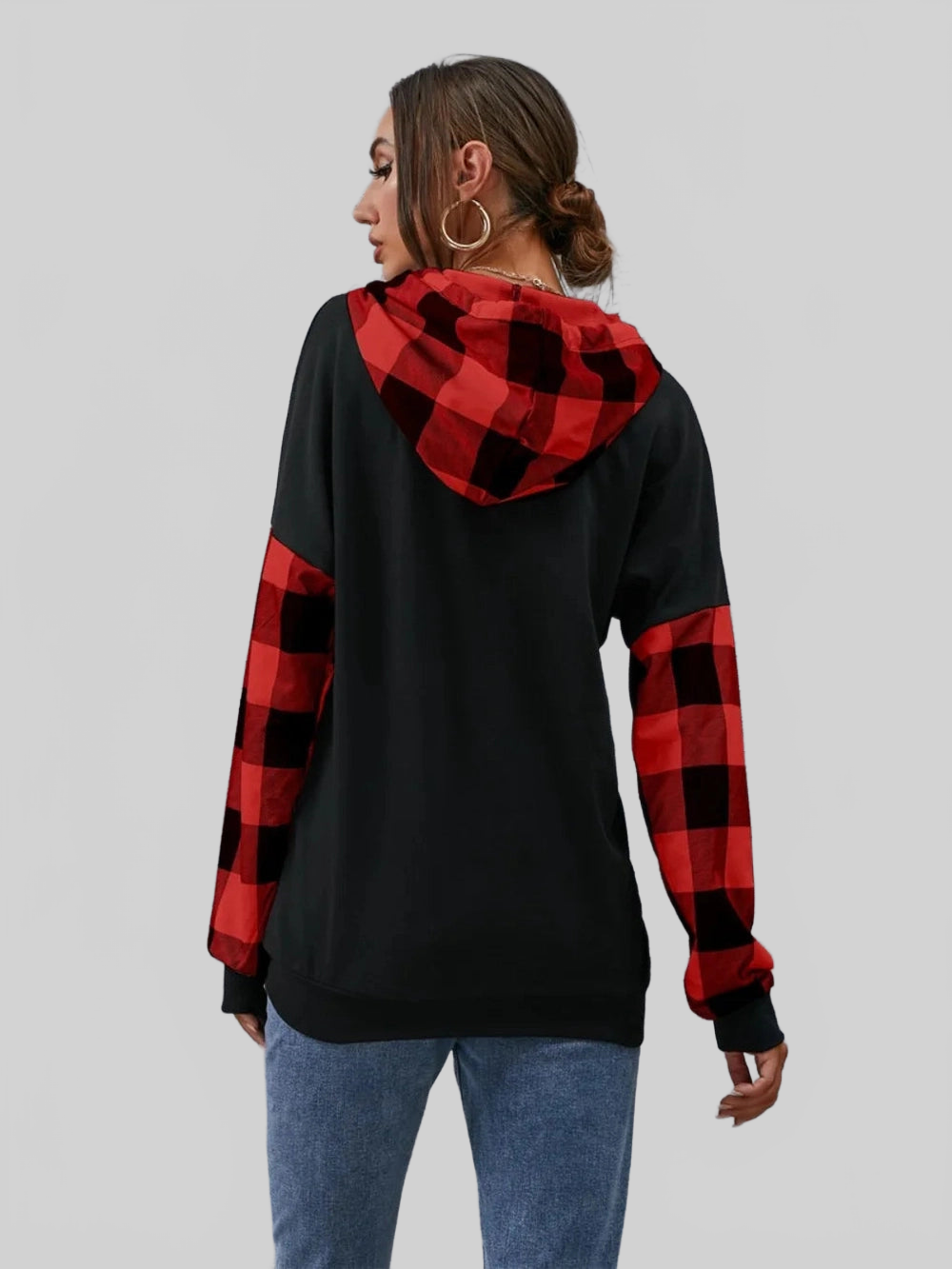 Plaid Drawstring Dropped Shoulder Hoodie NicholesGifts