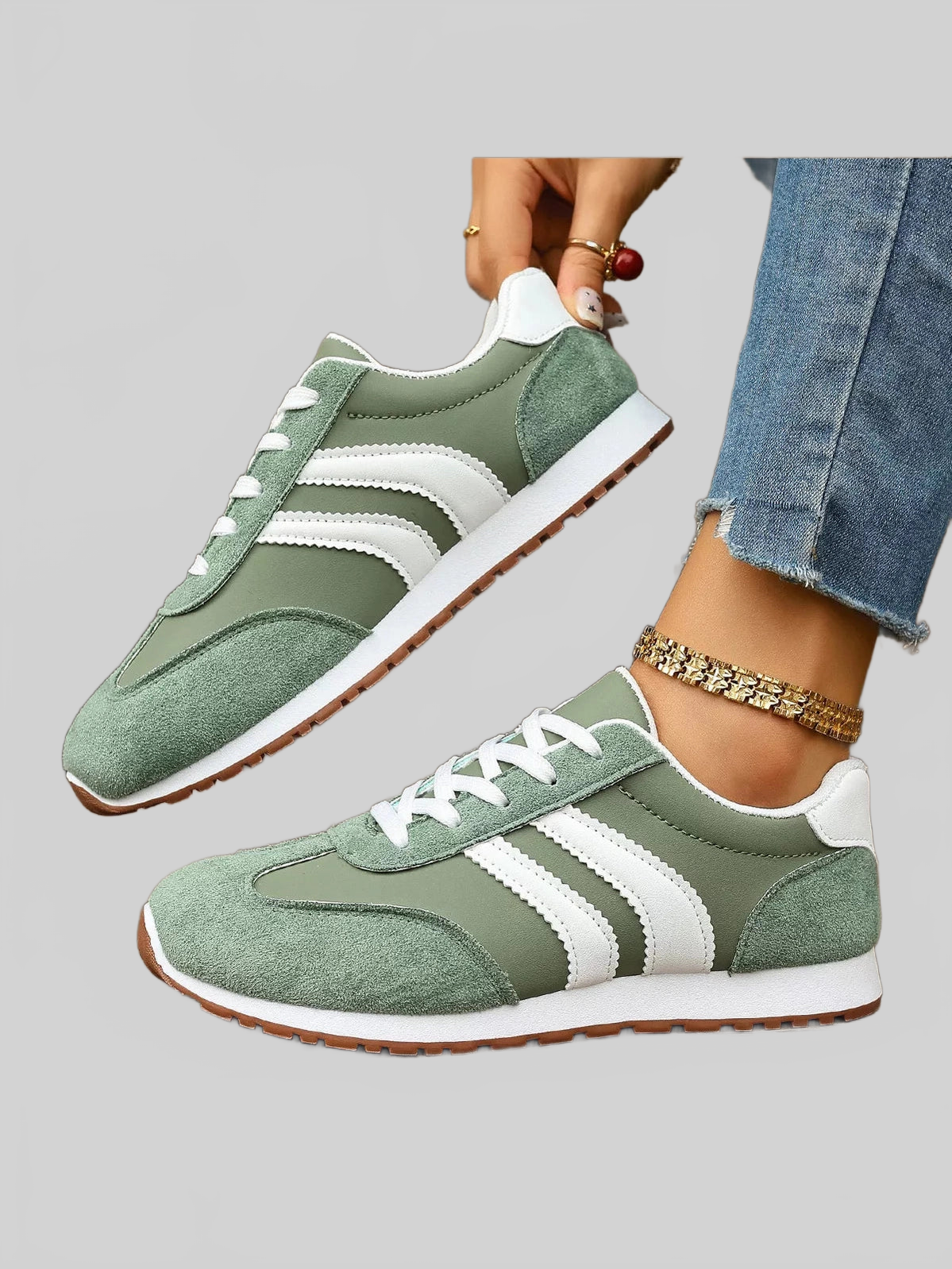Striped Lace-Up Casual Sneakers nicholesgifts