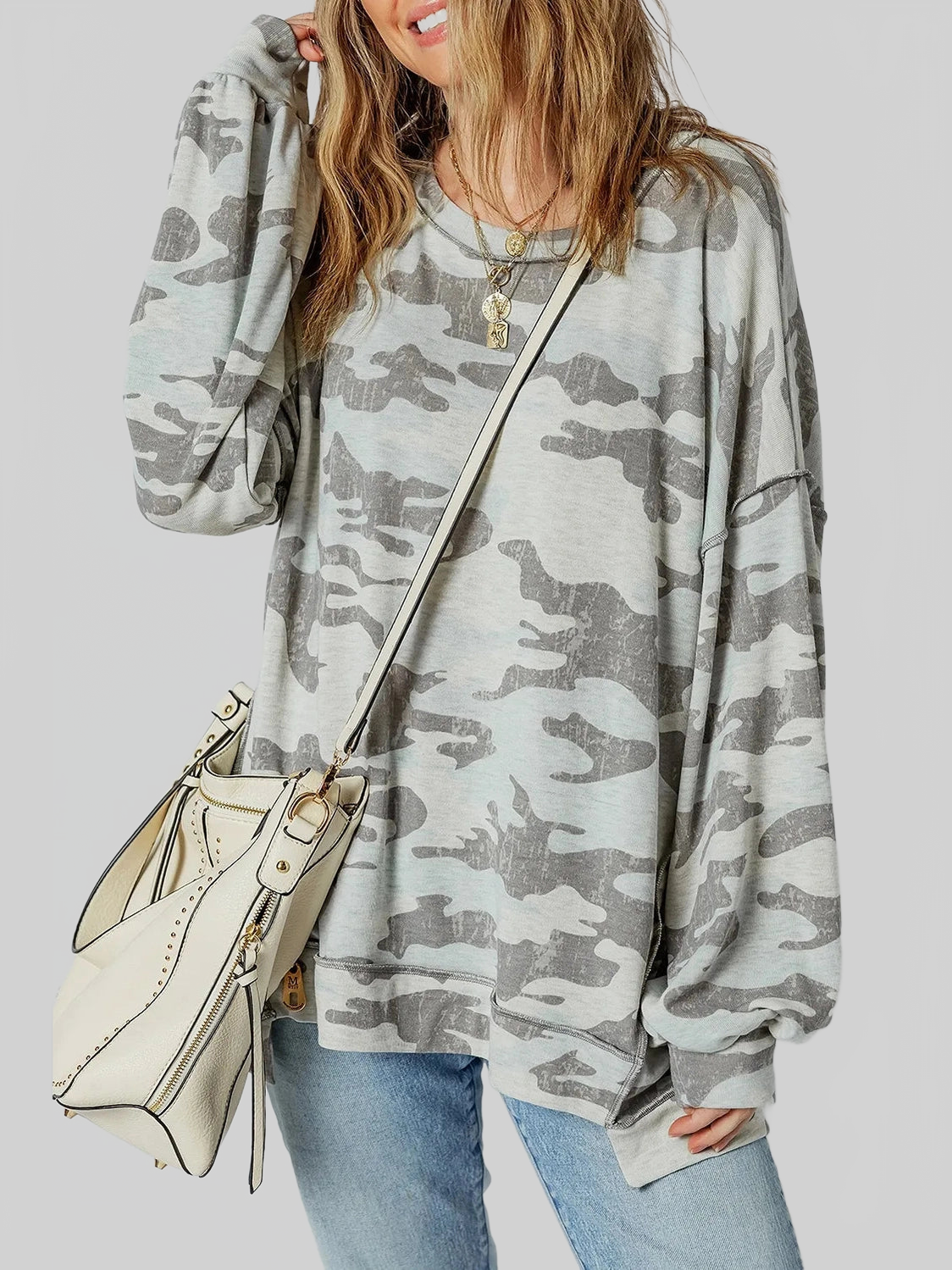Women Camouflage Long Sleeve Sweatshirt nicholesgifts
