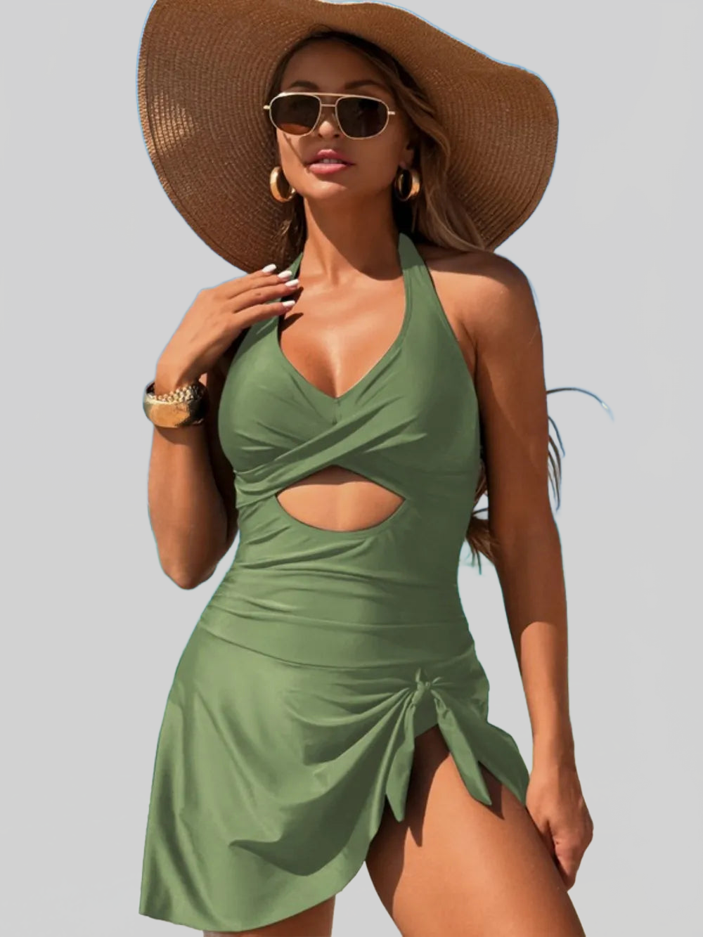 Women Cutout Printed Halter Neck One-Piece Swimwear nicholesgifts