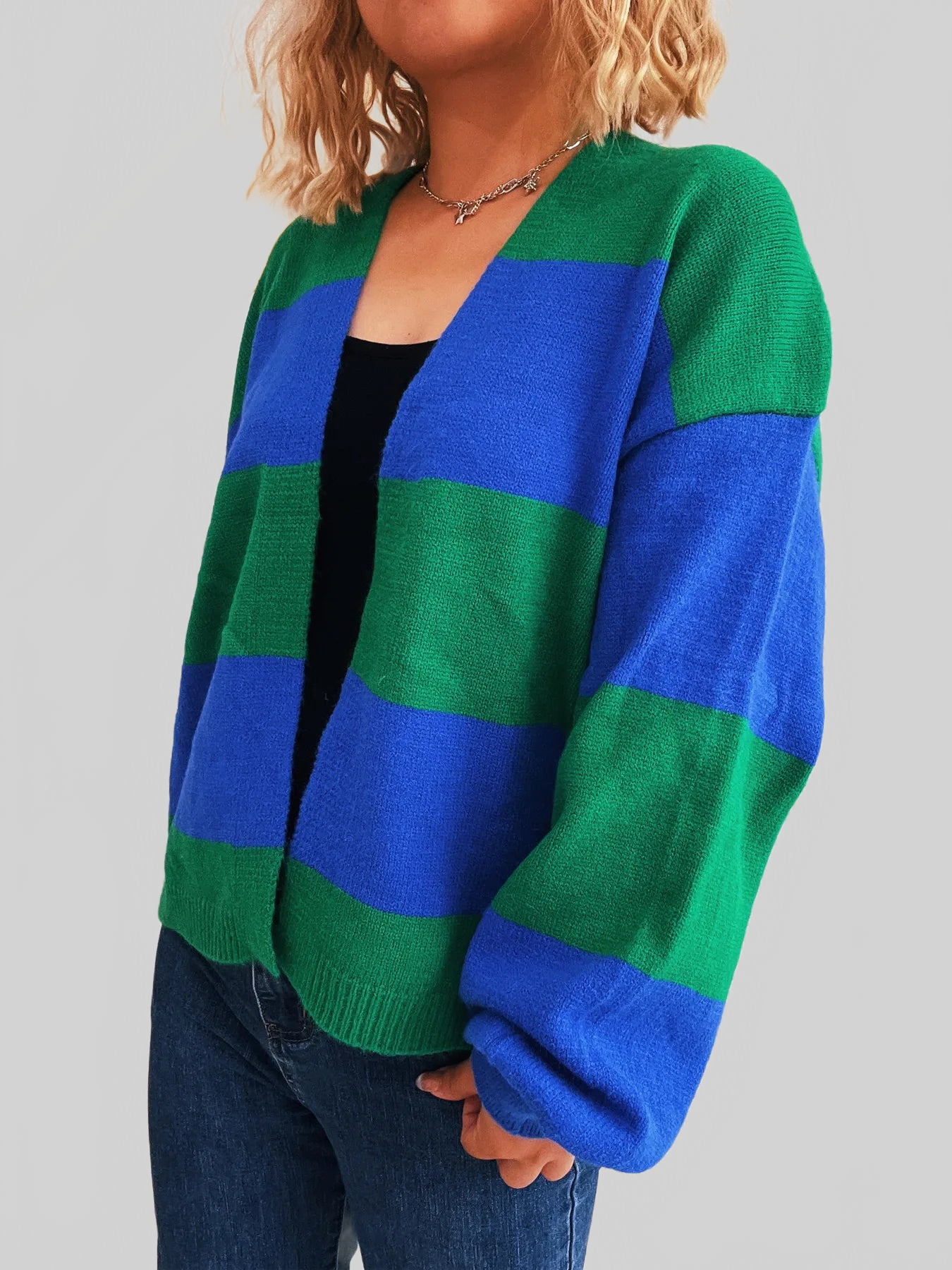 Women Color Block Open Front Cardigan nicholesgifts