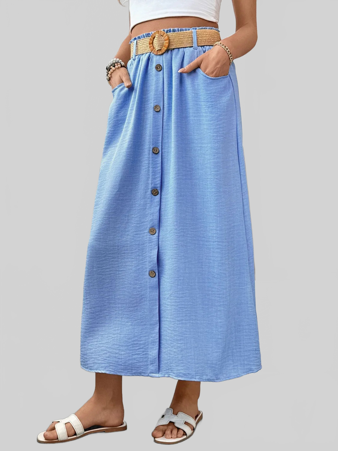 Decor Button Front Midi Skirt Trendsi