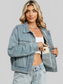 Rhinestone & Peal Trim Button Down Long Sleeve Denim Jacket nicholesgifts